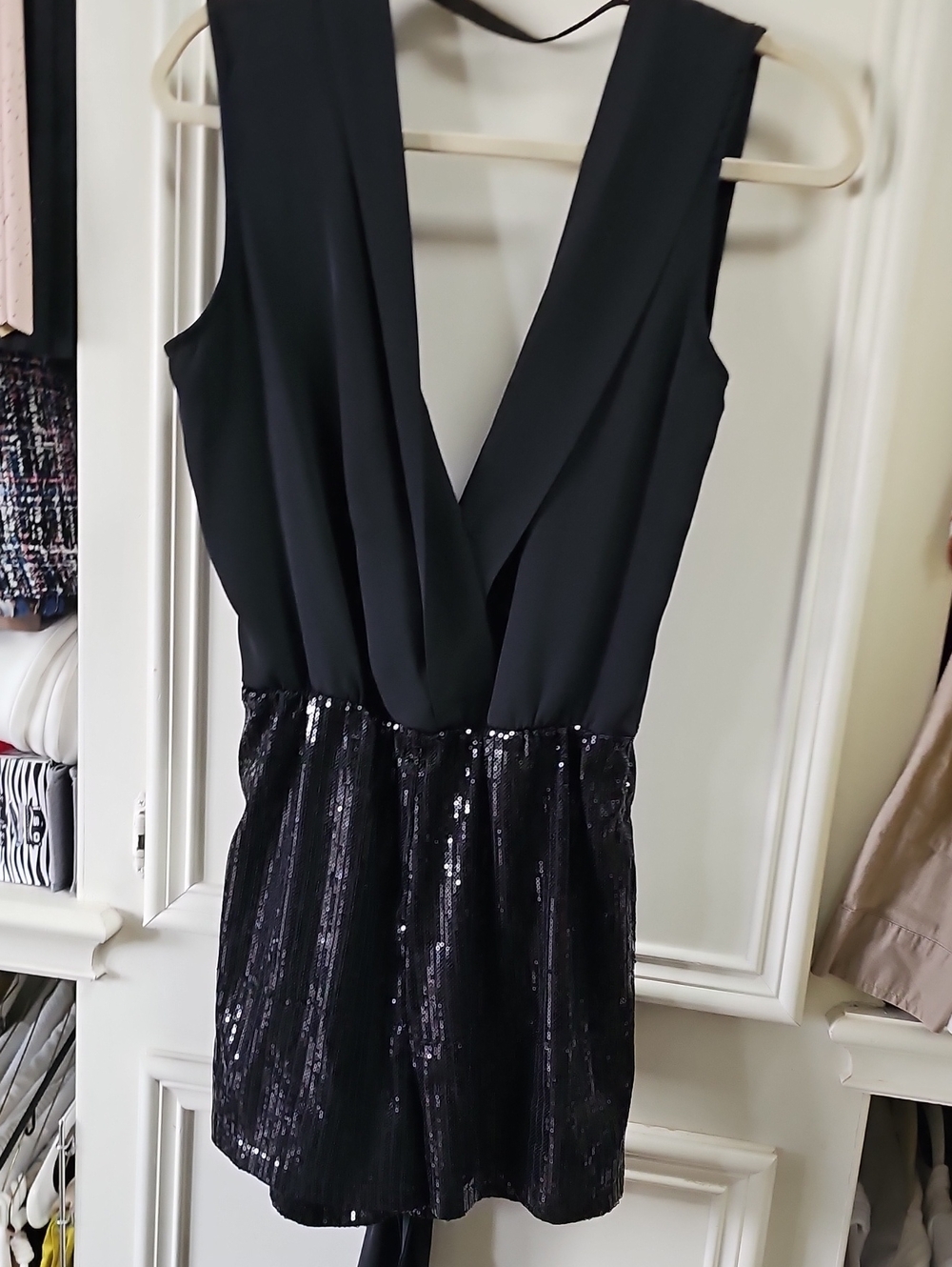 bebe Black Deep V Sequin Mini Dress